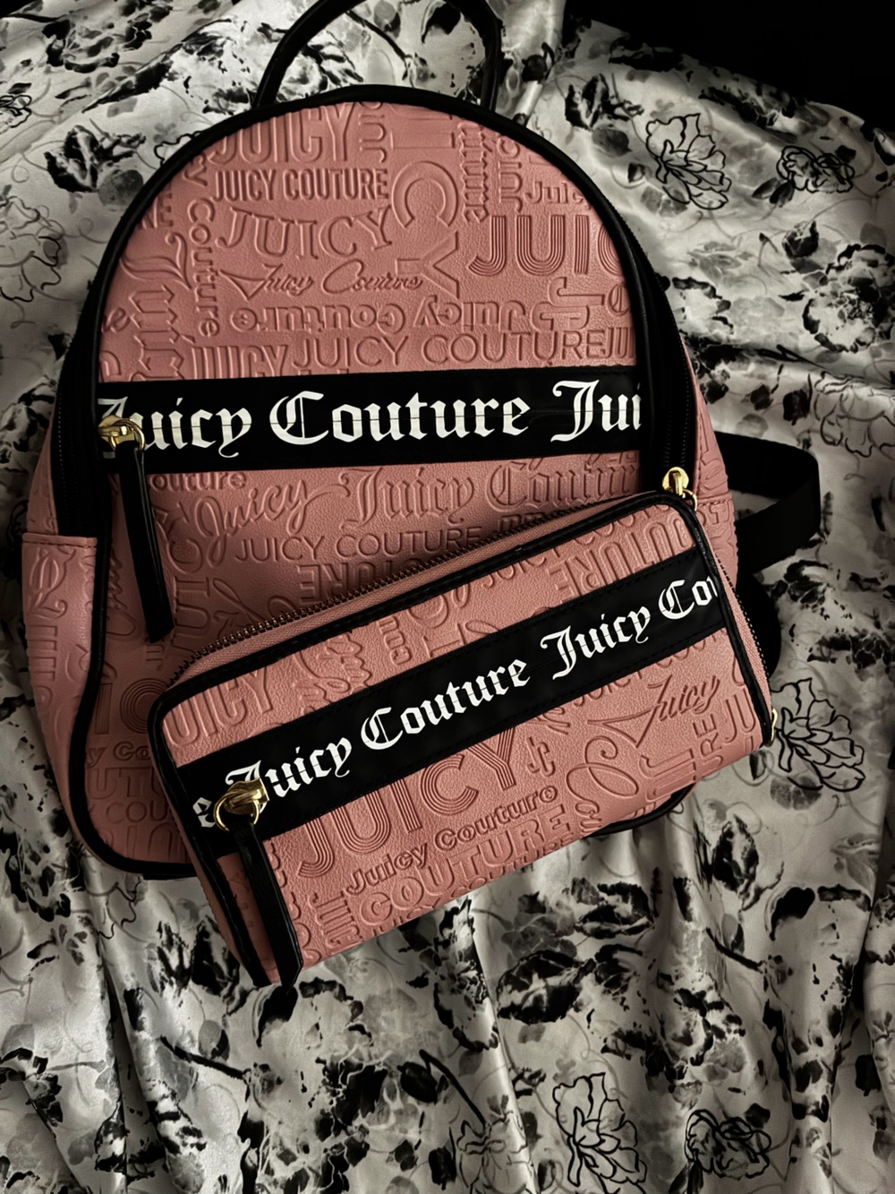 Juicy Couture Pink Embossed Logo Backpack with Black Strap